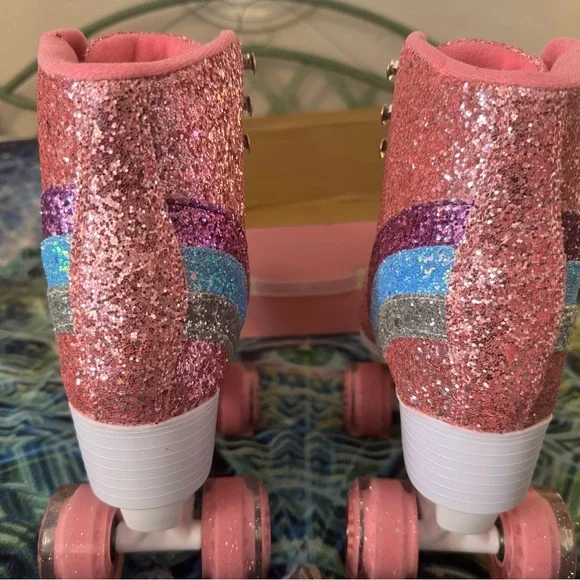 Sugar Thrillz LIMITED EDITION Pink Glitter Rainbow Roller Skates - Picture 6 of 10